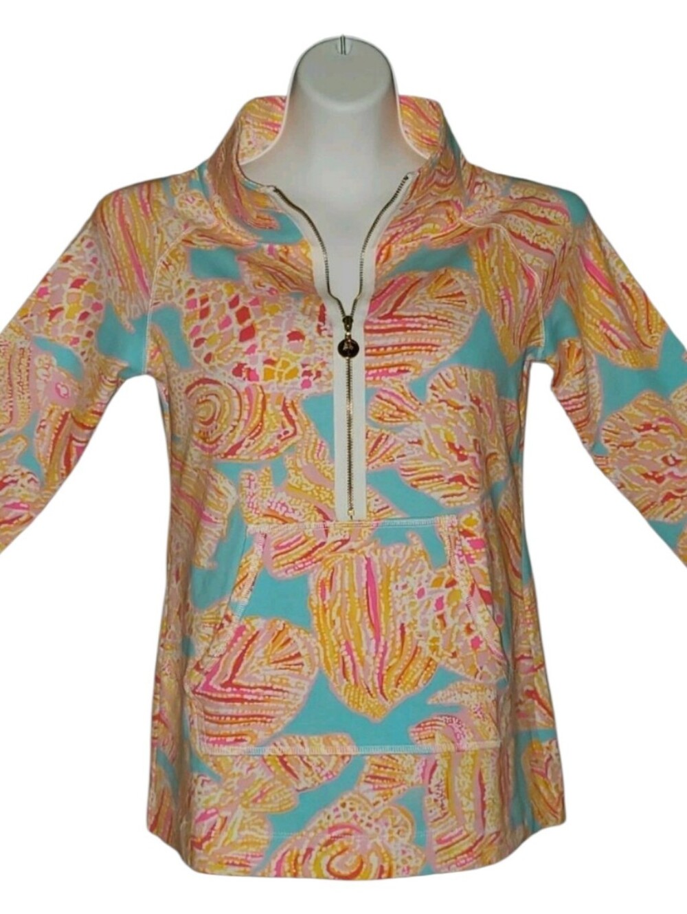 Lilly Pulitzer Skipper Popover Breakwater blue Print Zip-neck, Pocket